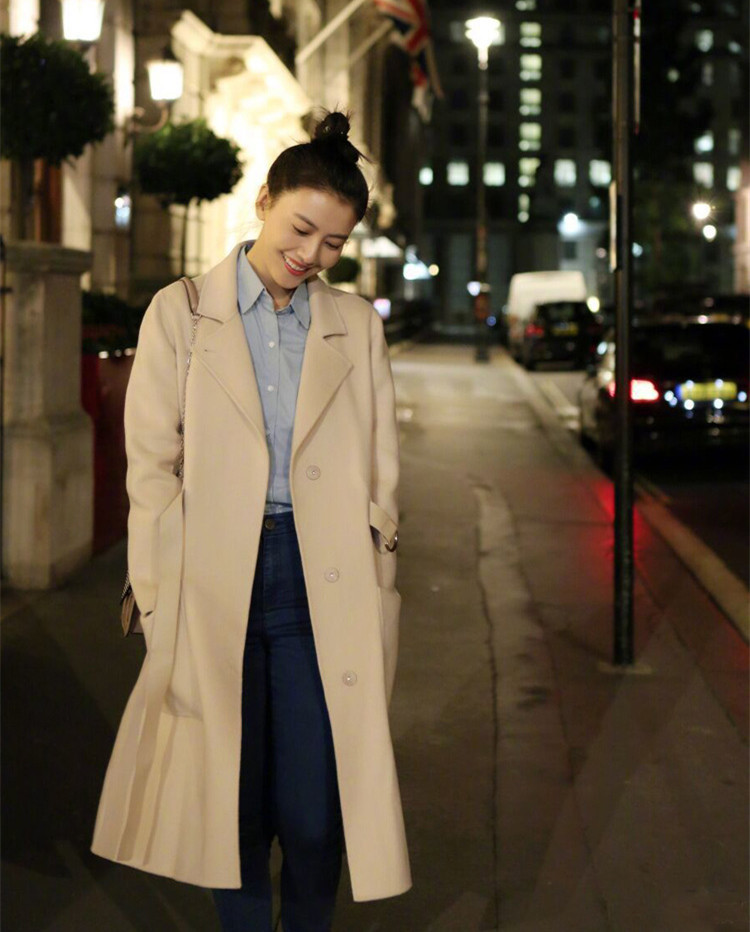 秋冬毛呢外套高圆圆明星同款双面羊绒大衣中长款呢子女装批发3671