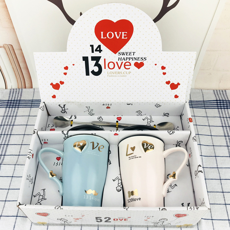 New Product Creative Ceramic Cup 1314 Couple's Cups 520 Valentine's Day Cup Advertising Gift Cup Logo