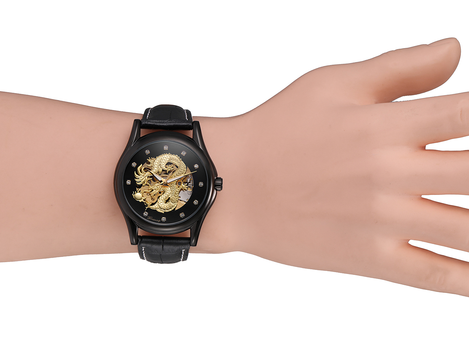 forsining龙表全镂空防水真皮带男士全自动机械表男dragon watch