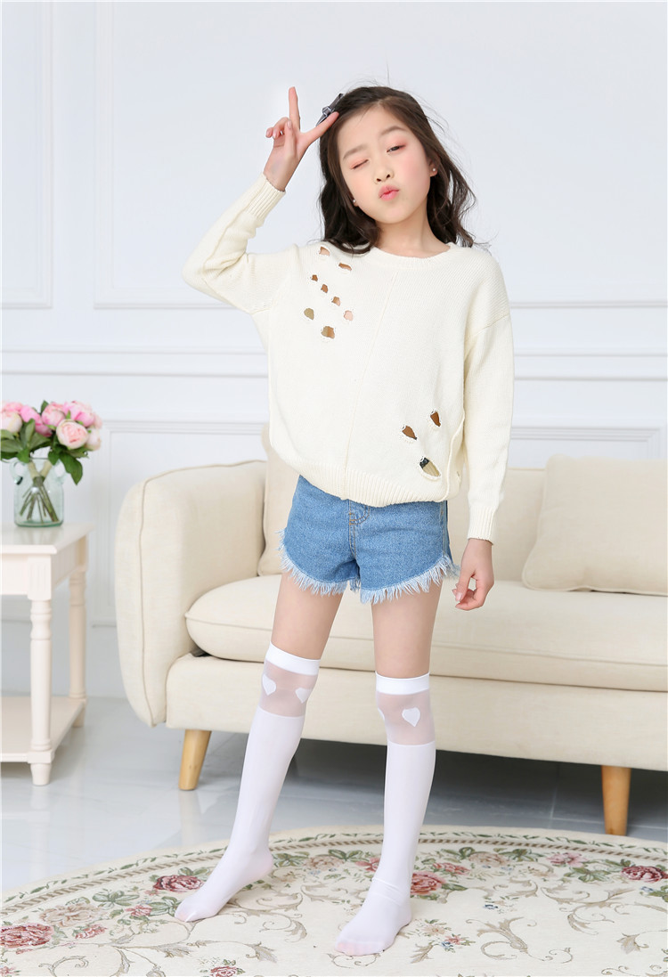 夏季薄款儿童中筒袜学生袜 过膝女童长筒袜卡通半截高筒白色袜子