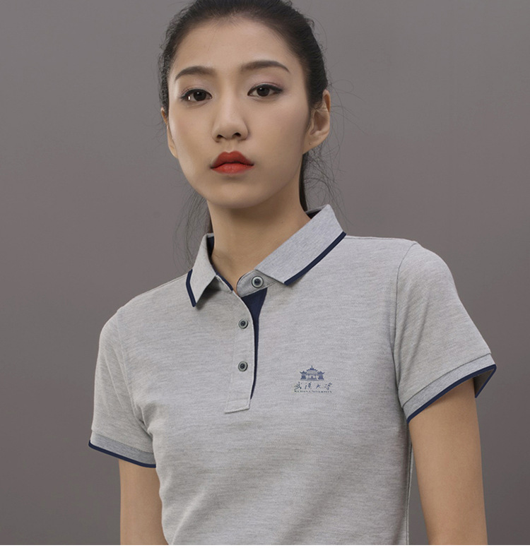 【针织】 武汉大学院服案例夏季丝光棉polo衫定制印logo翻领短袖撞色