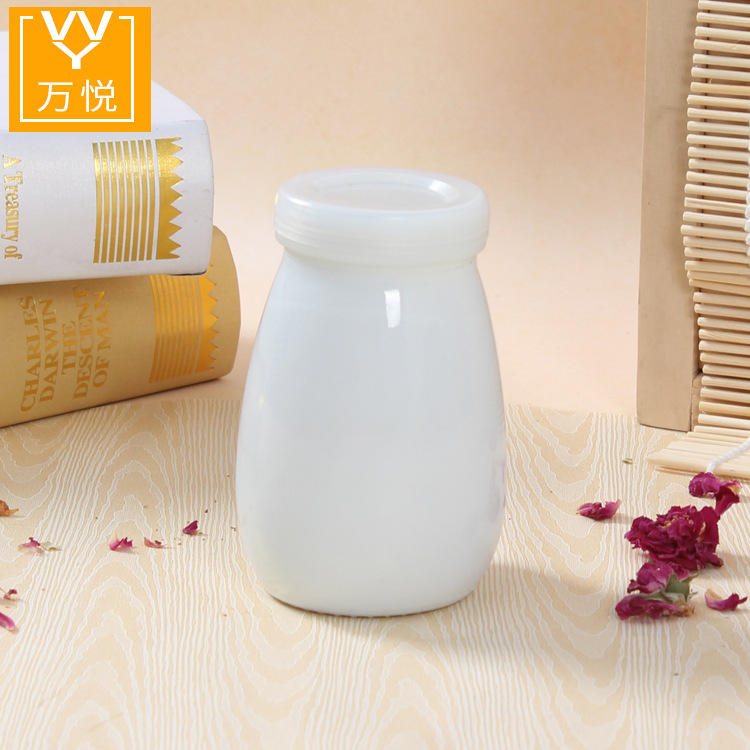 供应酸奶瓶牛奶杯老北京酸奶罐乳白玻璃瓶带盖新款奶吧鲜奶瓶