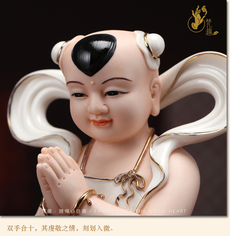 梵趣 善财童子龙女金童玉女 陶瓷观音菩萨佛像对童供奉招财摆件