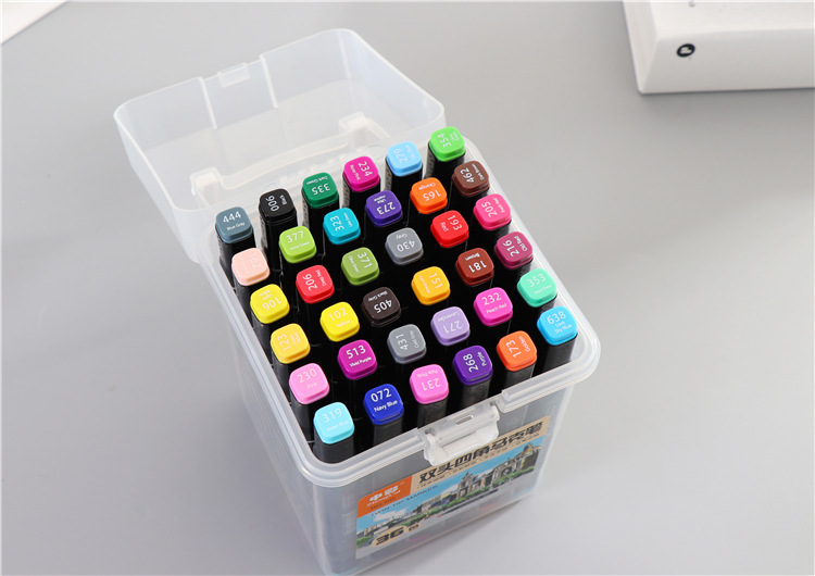 中彩双头四角油性马克笔套装 学生手绘画36色酒精性 水彩笔专用_义乌