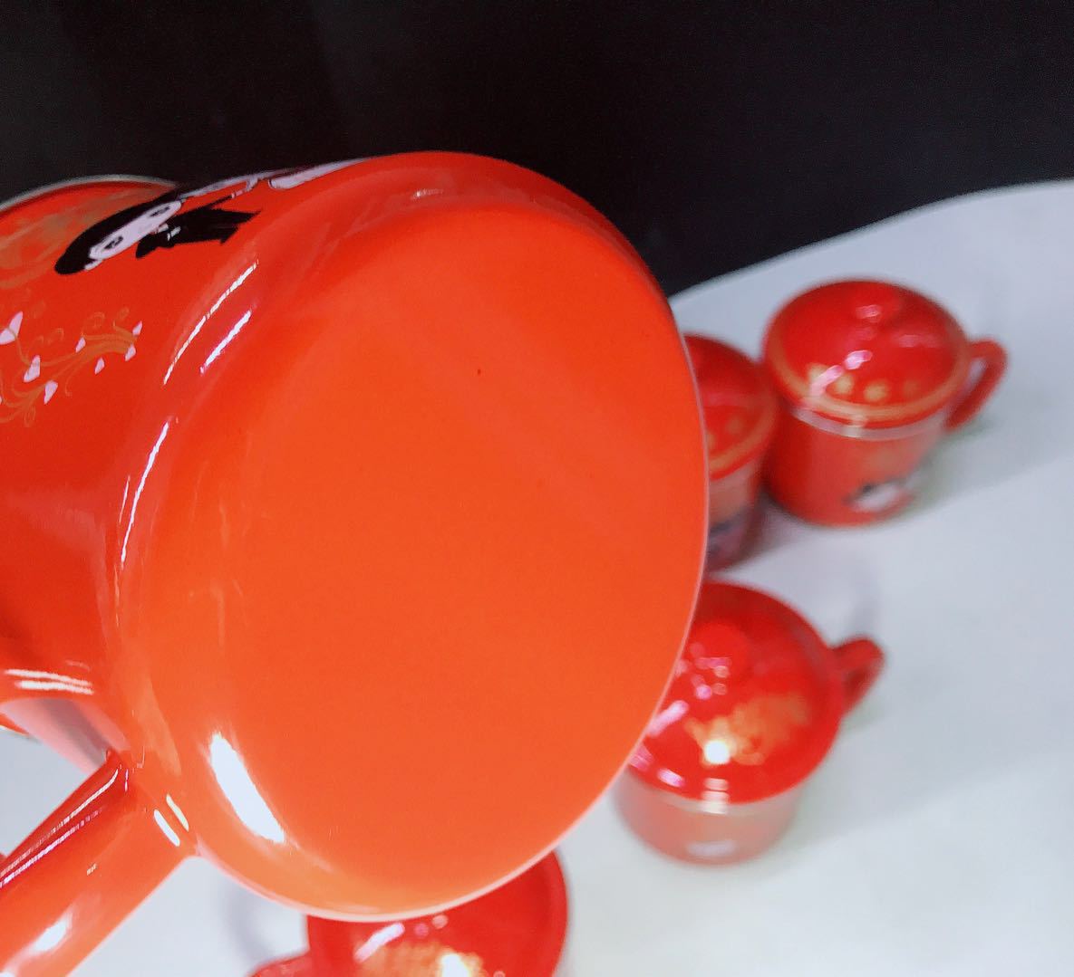 搪瓷包边喜庆大红盖杯喜结良缘搪瓷双喜杯 喜庆礼品搪瓷杯婚庆用