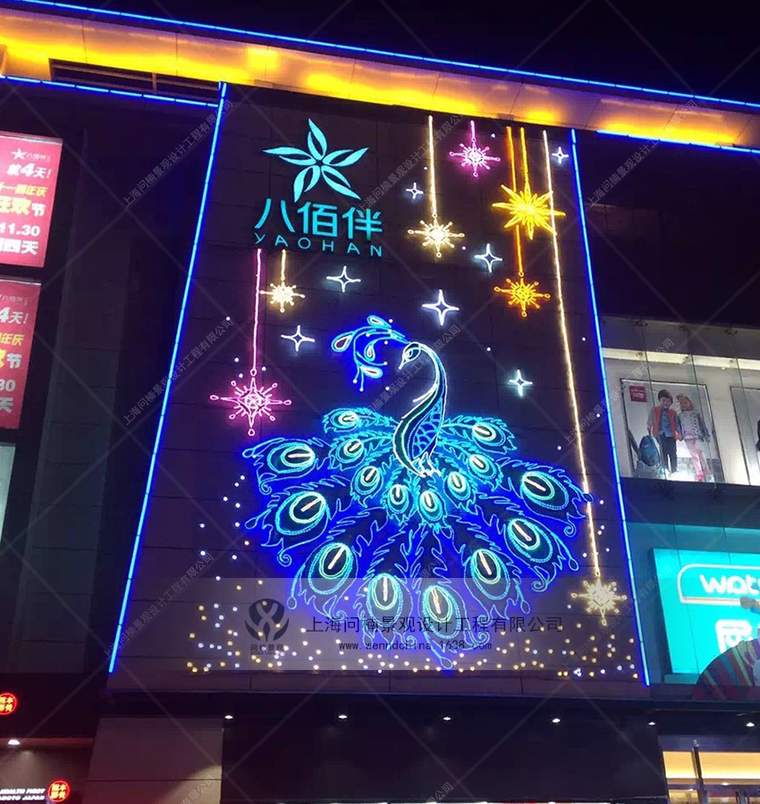 商场美陈 灯光亮化 墙面亮化 lde灯管装饰 亮化装置 大型建筑灯光