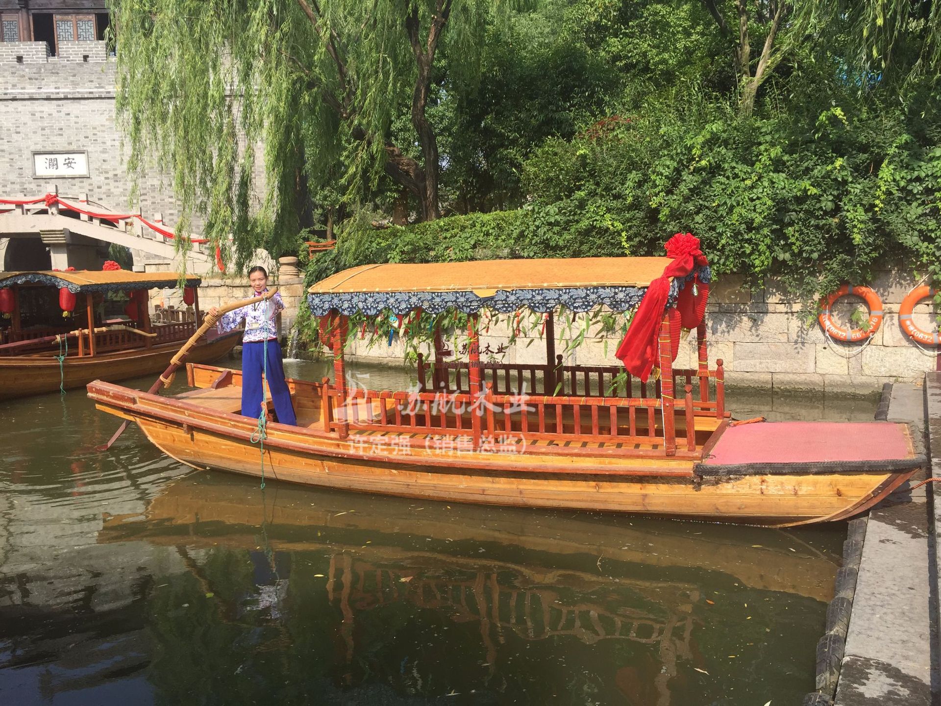 电动观光游船封闭式小型电动画舫木船景区木质游览船仿古木船出售