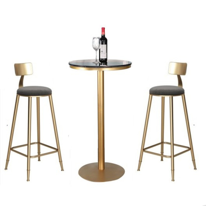 北欧实木吧台桌椅简约金色铁艺高脚圆桌方桌酒吧椅甜品奶茶店桌椅