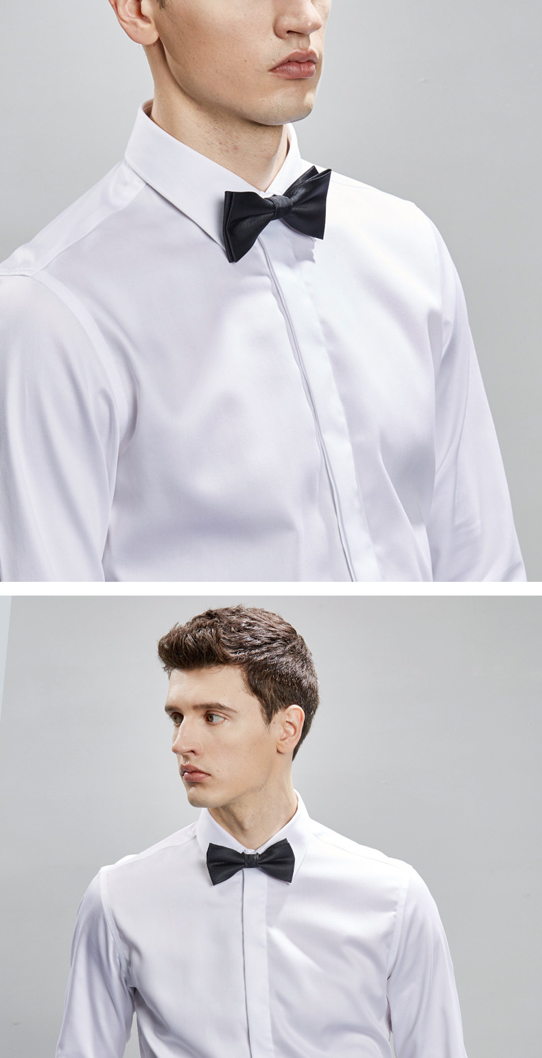 丝光棉长袖法式衬衫男袖扣小方领新郎商务伴郎修身纯棉衬衣