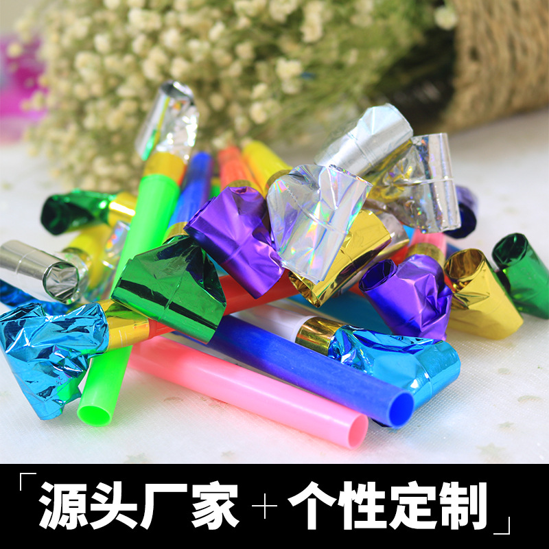 Plastic 11cm Party Horn Children's Whistle Layout Birthday Party Push Scan Code Small Gift Blowouts