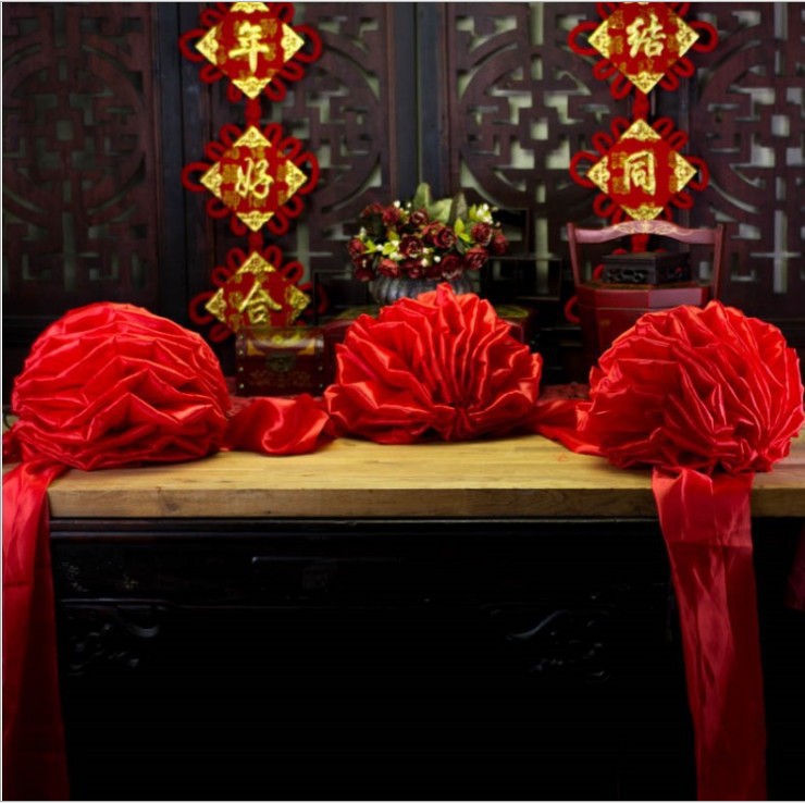 婚庆开业剪彩用品大红绣球婚车车头装饰花球中式婚礼绸布绣球30cm