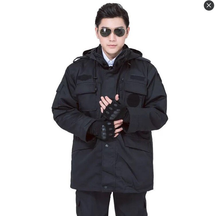 保安棉衣多功能防寒服男冬季加厚黑色工作服套装作训大衣冬装棉袄