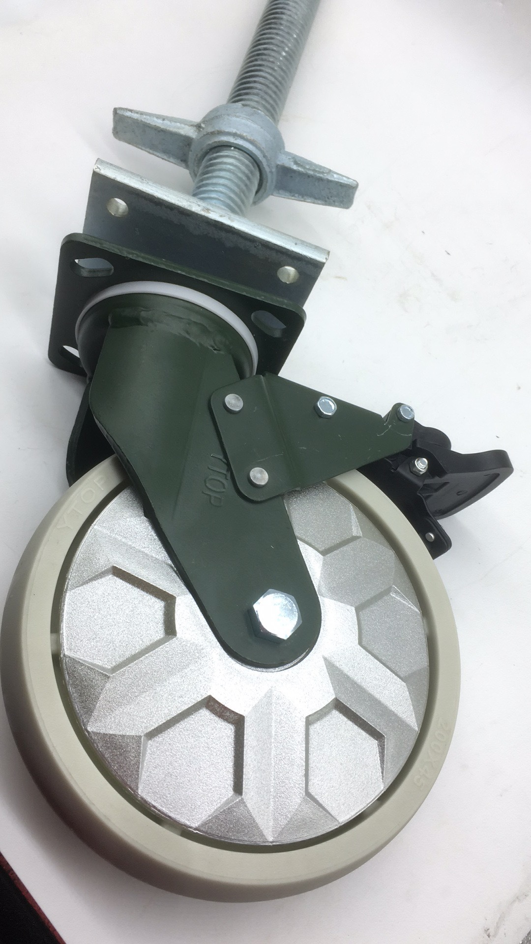 ytop卓烨锰钢脚轮8寸22b压力轴承底碗加粗杆9mm安装板搭建脚手架