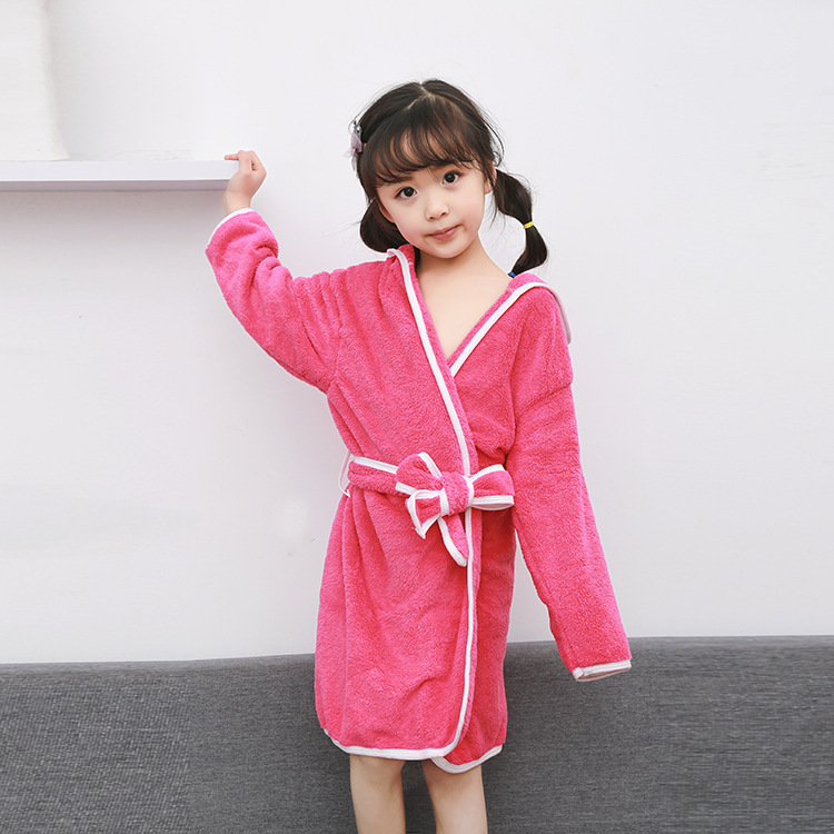 家居服浴袍 女童春秋季珊瑚绒法兰绒睡衣定制logo中大童女孩睡袍