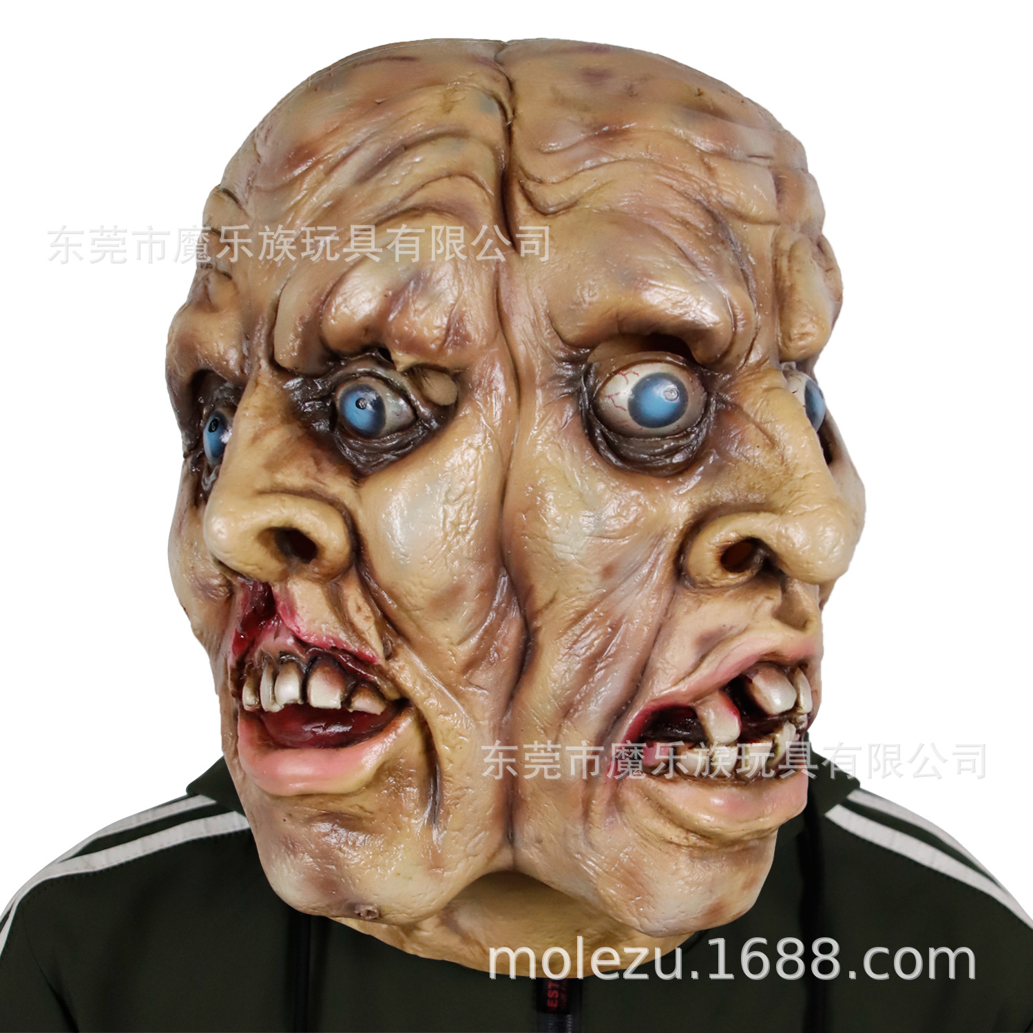 一头双脸丧尸面具恐怖丧尸面具万圣节cosplay恐怖面具化妆舞会面