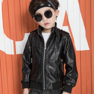2018秋季新款韩版男童皮衣立领夹克宝宝拉链黑色百搭外套厂家直销