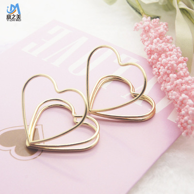 意之美新品双层叠加创意爱心回形针 电镀金色潮流元素心形曲别针