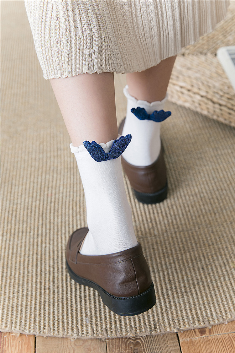 秋季新品后跟蝴蝶结女袜 日系韩版可爱全棉中筒袜 饰品学院风批发