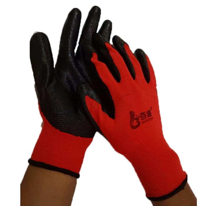 百盛白兰红黑手套13针尼龙丁腈手套白纱兰劳保用品