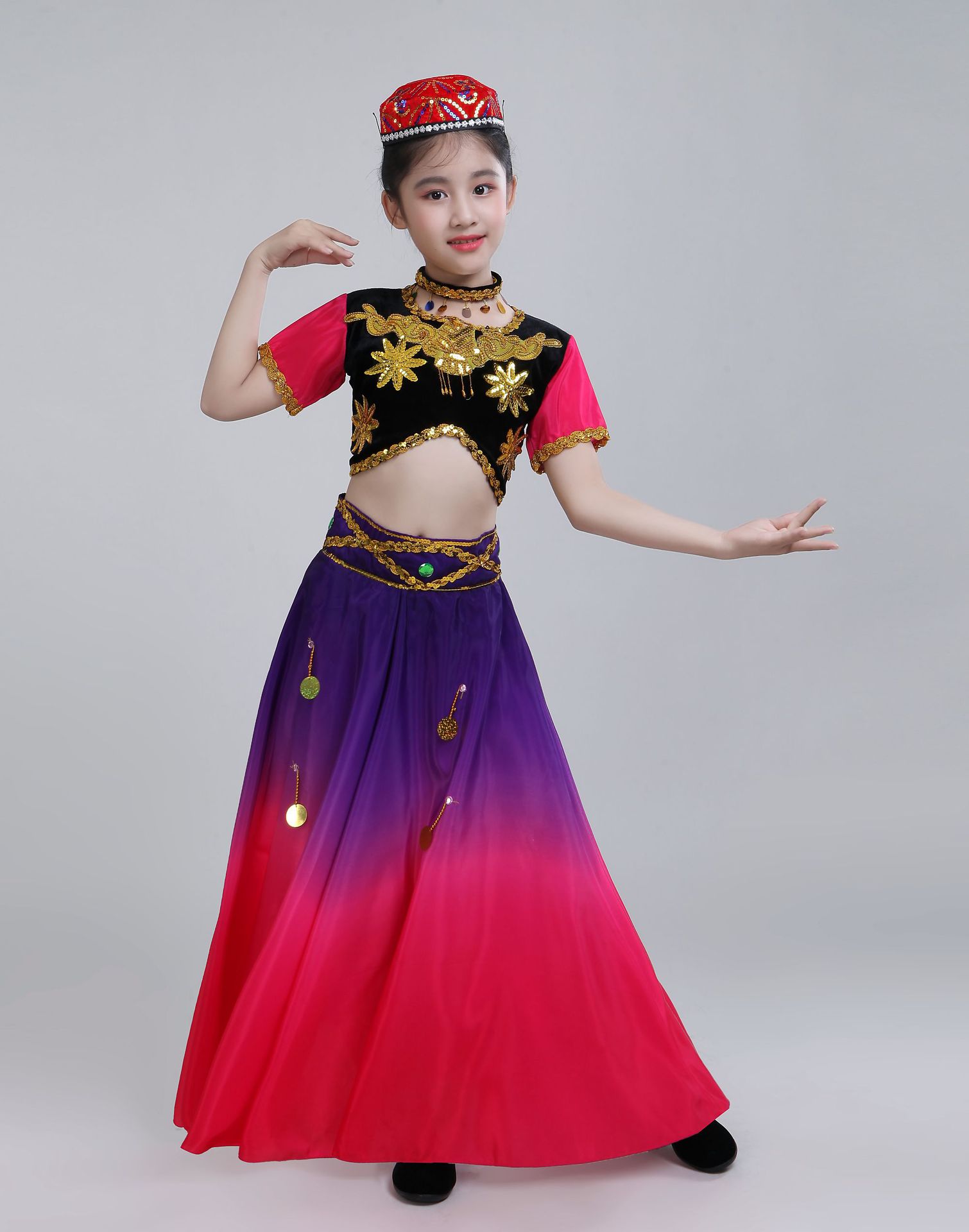 儿童新疆舞蹈演出服装男童维吾尔族回族舞蹈服女童维吾族表演服饰