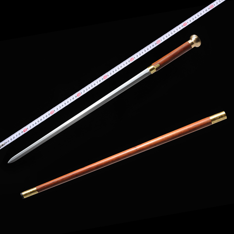 龙泉剑 纯铜花纹钢酸枝木带锁扣手杖剑 老人拐杖剑收藏未开刃