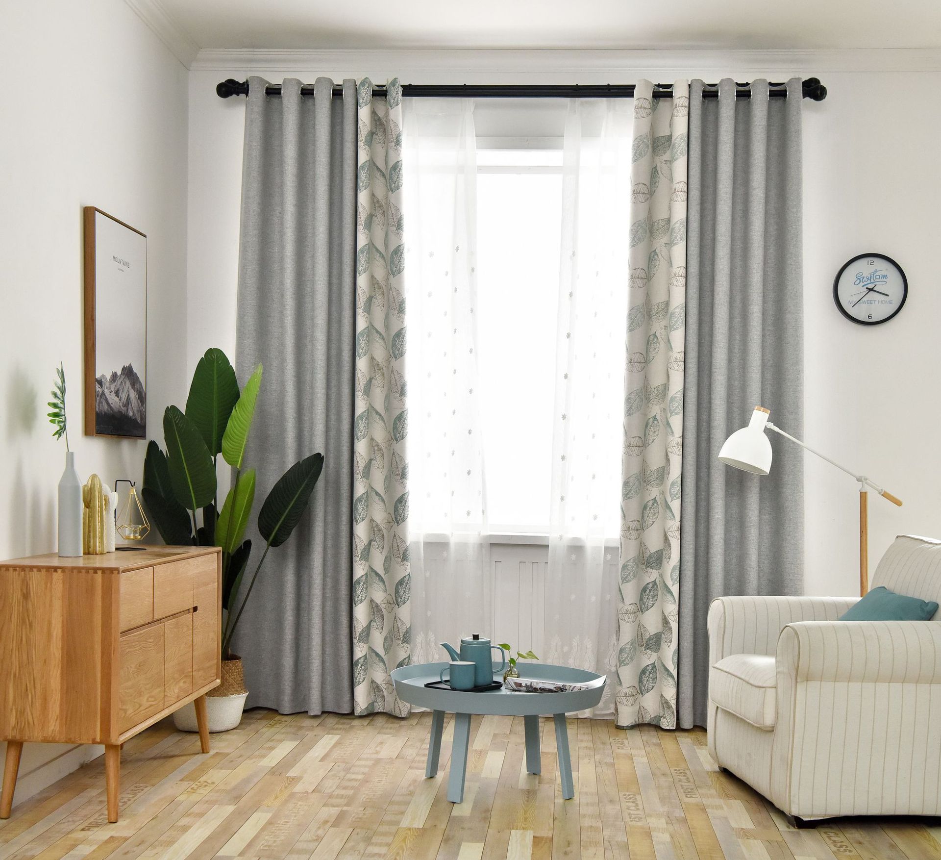 美式乡村田园灰色拼接高遮光布艺卧室客厅落地窗飘窗定制窗帘成品