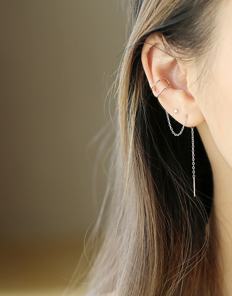 简约欧美风双线耳骨夹耳线女长款几何耳坠超仙气质