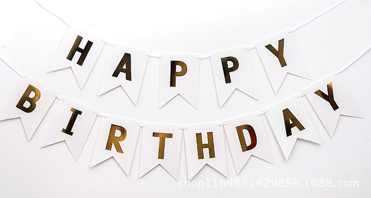 批发燕尾旗 ins烫金色字母happybirthday儿童生日派对装扮拉花