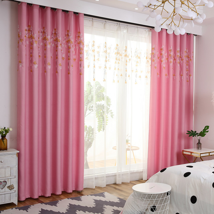 藏青色三叶草丝绒麻绣花窗帘批发网格窗纱速卖通爆款定制成品加工