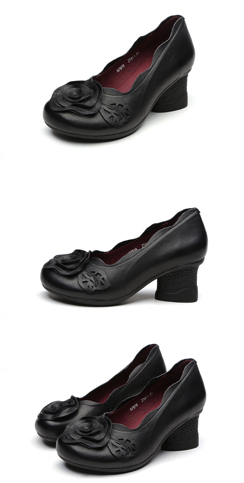 纤纤佳人2018春季新款原创手工真皮单鞋女复古牛皮粗高跟女鞋