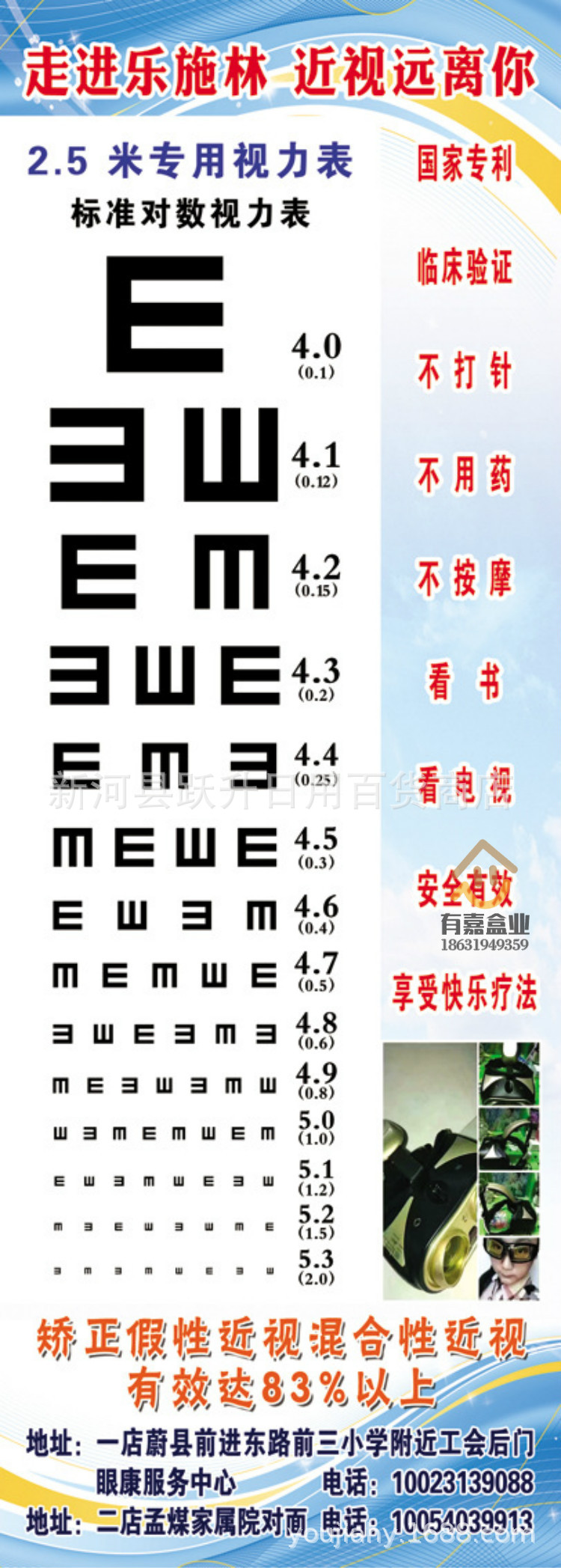 3米国际标准对数视力表定制5米眼镜店视力表儿童版广告挂图视力表