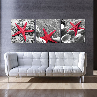 画谷批发喷绘油画装饰画三联沙滩海星亚马逊货源爆款跨境货源