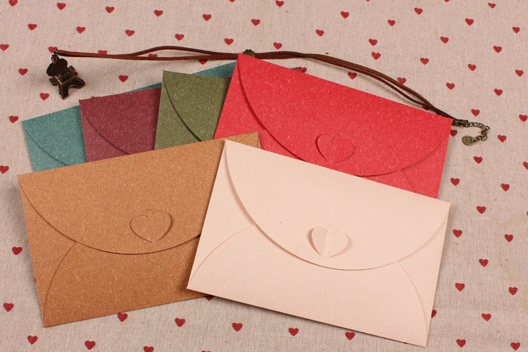 批发定制欧式爱心扣信封 高档复古特种纸贺卡信封 可烫金印刷logo