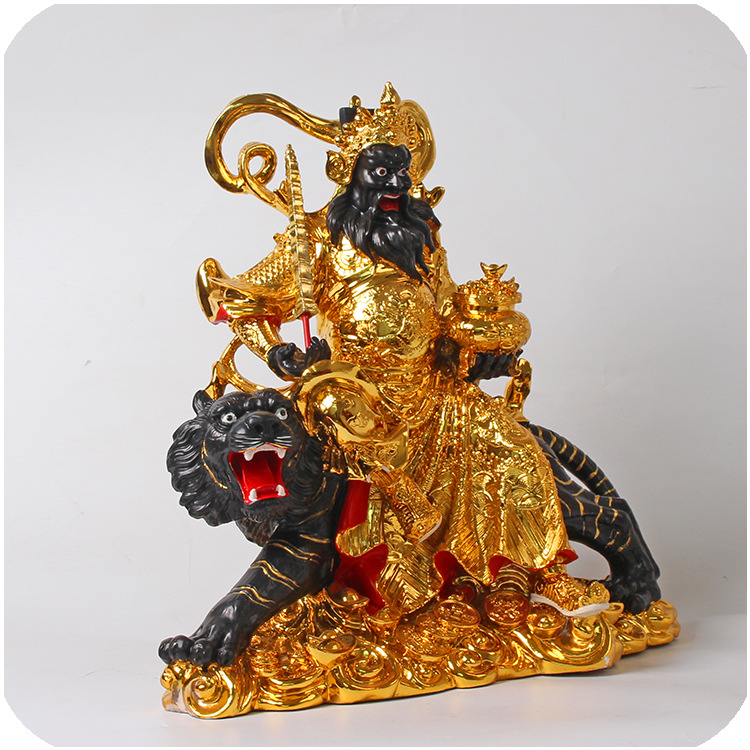 武财神赵公明神像16英寸镀金金身黑脸家用供奉骑虎将军赵玄坛