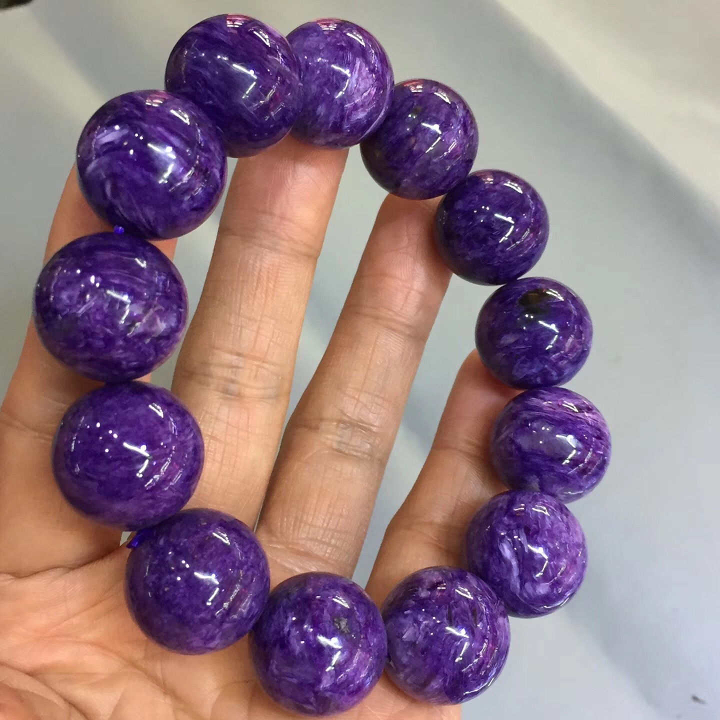 天然水晶手链俄罗斯紫龙晶圆珠手串龙云纹清晰色紫手男女款水晶链