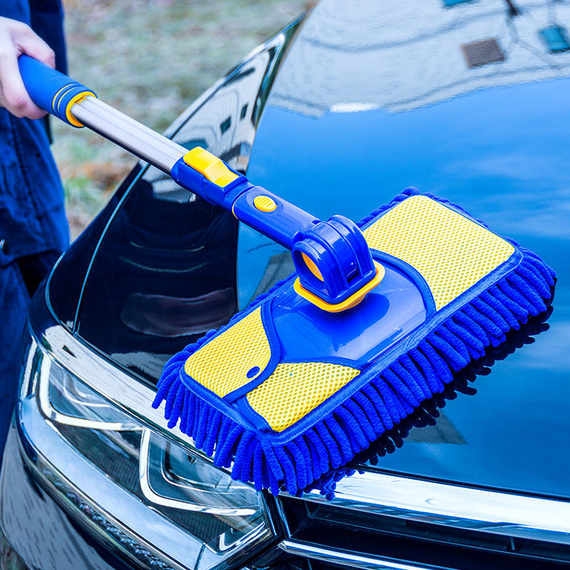 洗车拖把刷车工具擦车软毛长柄伸缩式纯棉多功能360度旋转不伤车