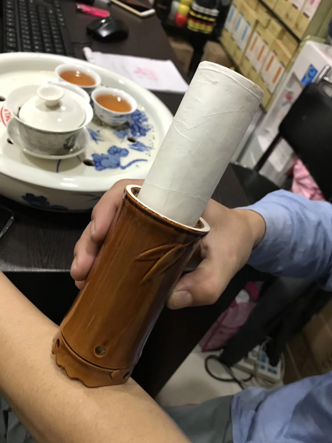 桃花灸雷火灸筒陶瓷温灸 艾灸刷能量仪扶推背阳温灸罐