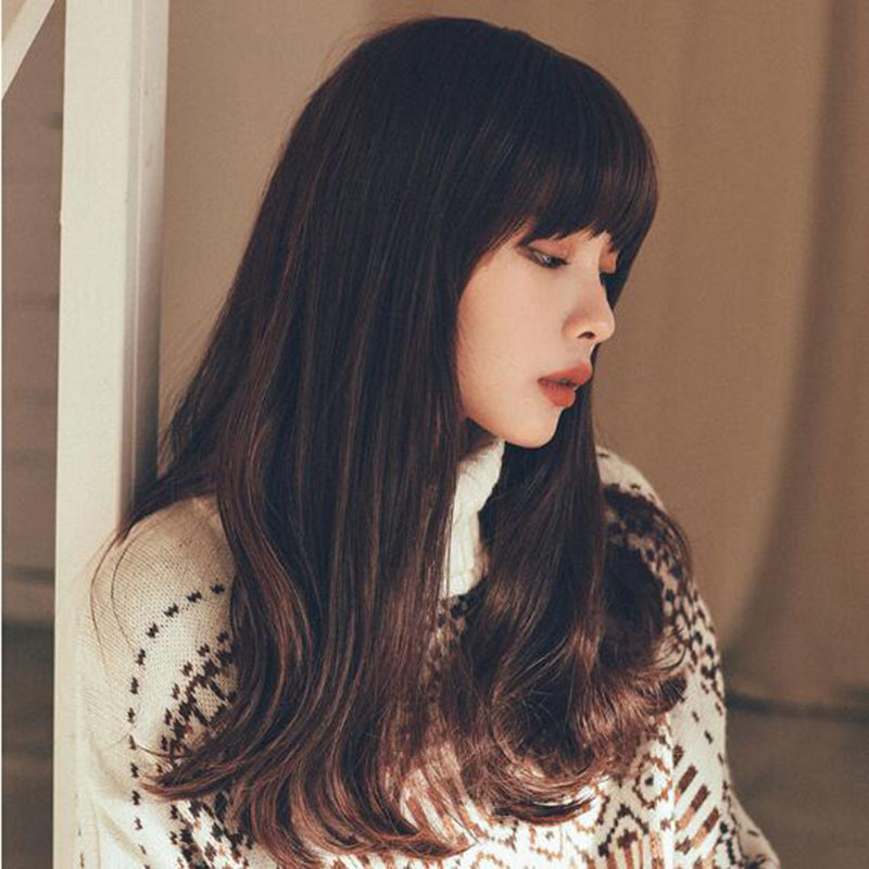 时尚假发女齐刘海梨花烫梨花头中长发修脸自然蓬松假发套厂家直销