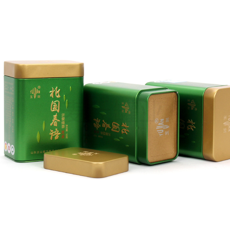 江苏厂家生产长方形茶叶铁罐 供应山东清香绿茶马口铁包装盒图片