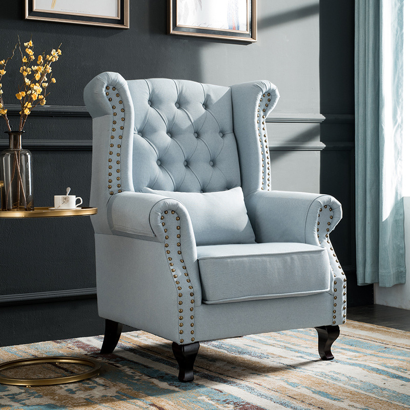 老虎椅美式单人沙发椅客厅卧室酒店拉扣老虎凳脚踏组合