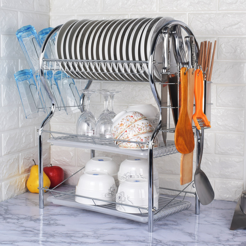 Three-Layer Dish Rack Draining Rack Function Plate Rack Knife Inserting Chopping Board Rack Kitchen Storage Rack Storage Rack