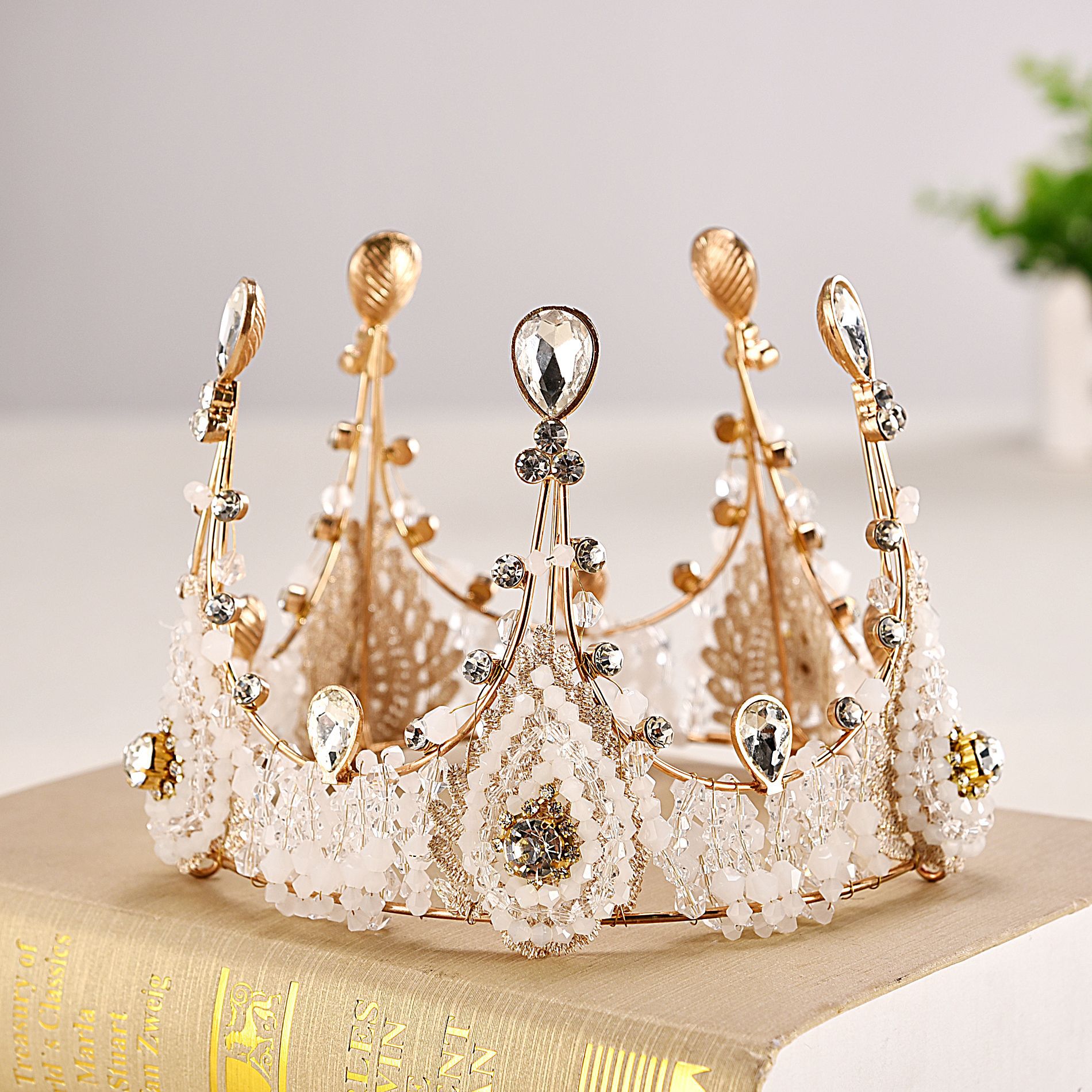 蛋糕烘焙装饰新娘结婚皇冠圆冠发饰生日配饰手工复古女王大圆头饰