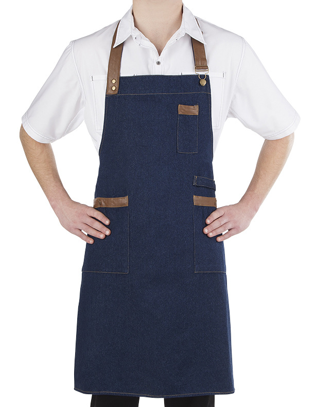 工厂定做 韩版时尚加厚帆布围裙 16安纯棉帆布绣花家务防污围裙