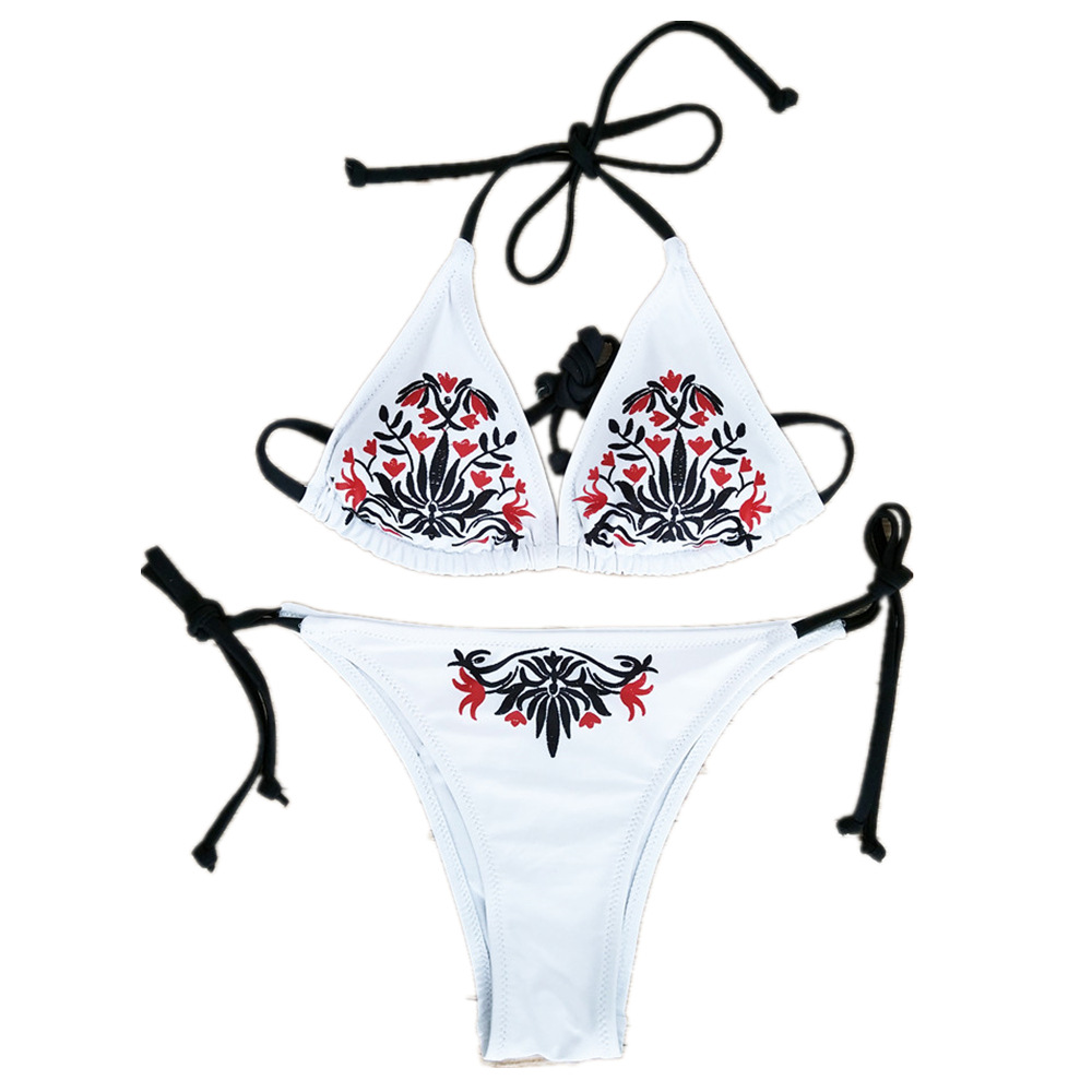 跨境专供速卖通ebay亚马逊bikini欧美新品刺绣性感比基尼温泉泳衣