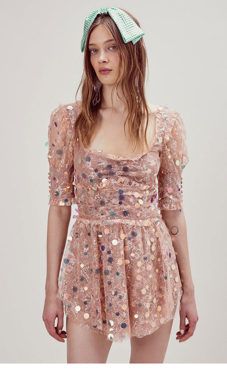 2019新款网红同款**love仙气裸色幻彩亮片ins度假连衣裙女潮