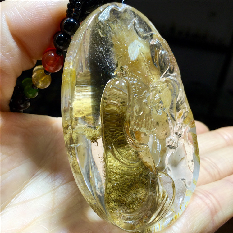 东海水晶天然黄幽灵聚宝盆【与虎谋皮】老虎吊坠