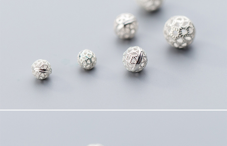 s925素银镂空6-10mm圆球形串珠隔珠 手工diy饰品配件批发s0731