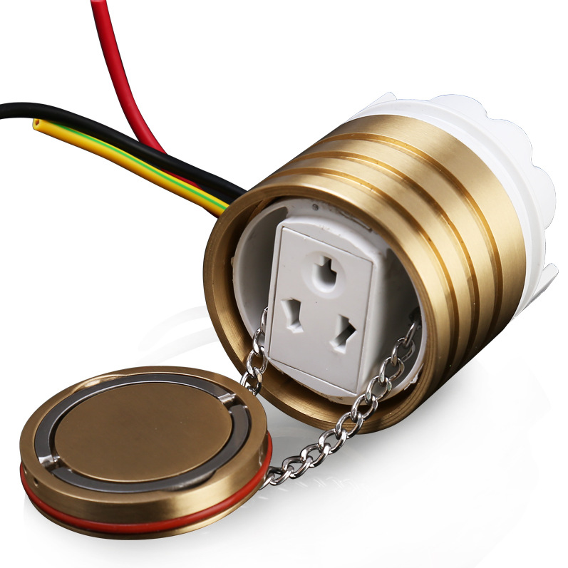 东恒地插座 全铜防水阻尼三孔地插座 隐藏式多功能圆形地插三孔