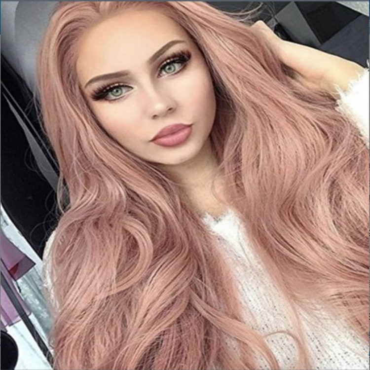 亚马逊新品爆款欧美假发女士粉色长卷发染色 化纤假发现货批发