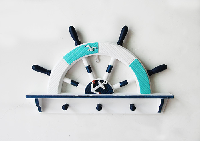 地中海风格木质工艺品壁挂创意家居壁饰墙上装饰海洋风半舵三挂钩